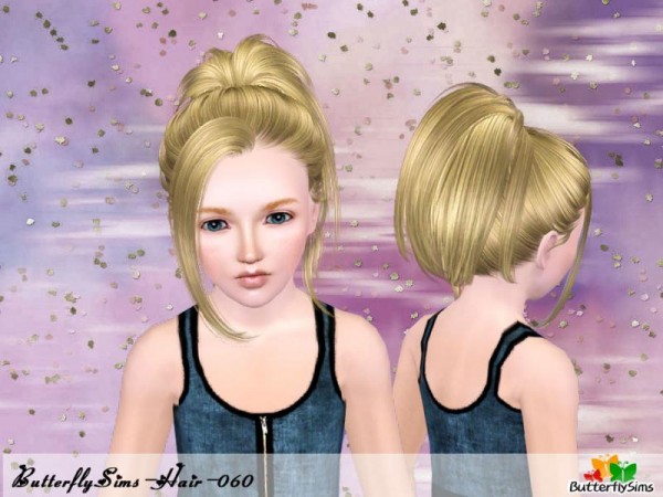Top Knot with side bangs hairstyle   hair 60 by Butterfly for Sims 3