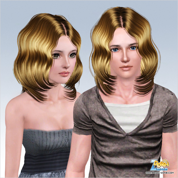 Shiny and wavy framing the face hairstyle ID 748 by Peggy Zone for Sims 3
