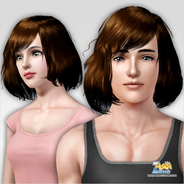 Wavy bob with bangs to the left side hairstyle ID 107 by Peggy Zone for Sims 3