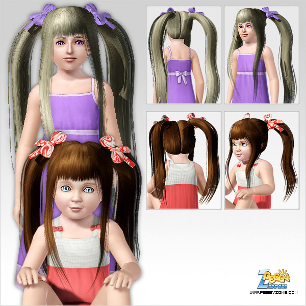 Huge ponytail with bows hairstyle ID 336 by Peggy Zone for Sims 3