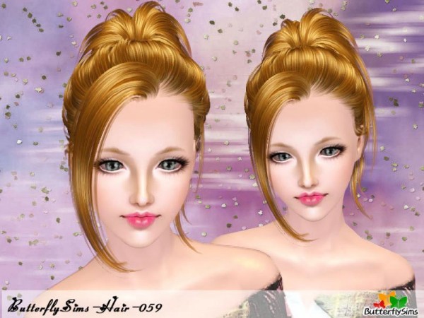 Top Knot with side bangs hairstyle Conversion 60 by YOYO at Butterfly for Sims 3