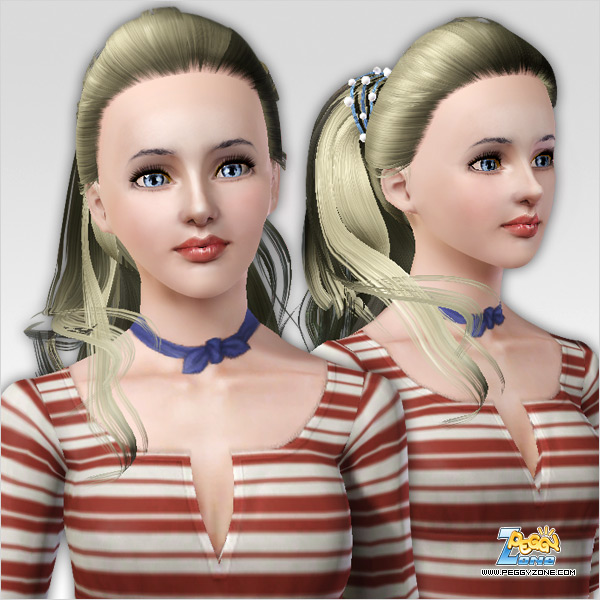 Ponytail with pearl clip hairstyle ID 168 by Peggy Zone for Sims 3