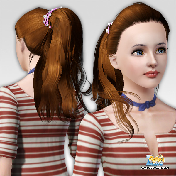 Ponytail with pearl clip hairstyle ID 168 by Peggy Zone for Sims 3