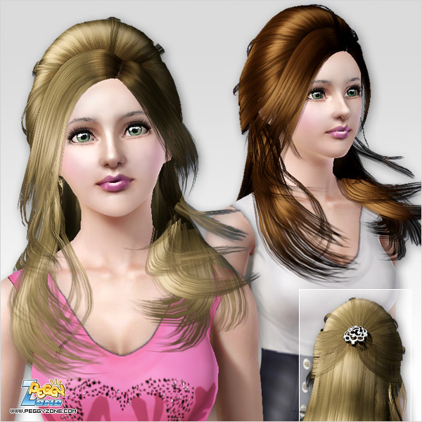 Half up half down with flower clip hairstyle ID 110 by Peggy Zone for Sims 3