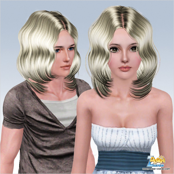 Shiny and wavy framing the face hairstyle ID 748 by Peggy Zone for Sims 3
