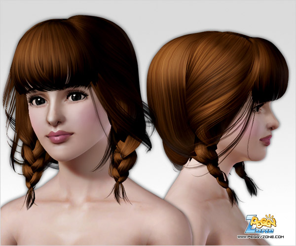 Double braid with bangs ID 48 by Peggy Zone for Sims 3