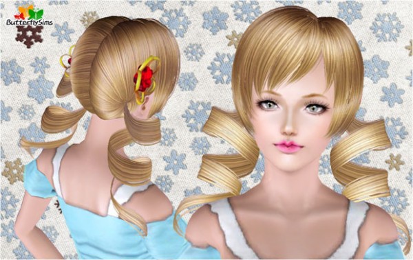 Anime flower ponytail hairstyle   Hair 65 by Butterfly  for Sims 3