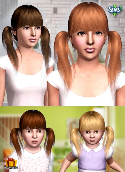Two wrapped ponytail   Hair 07 by Raonjena for Sims 3