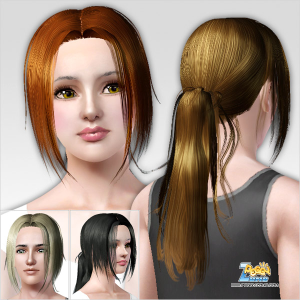 Looped ponytail with long bangs hairstyle ID 137 by Peggy Zone for Sims 3
