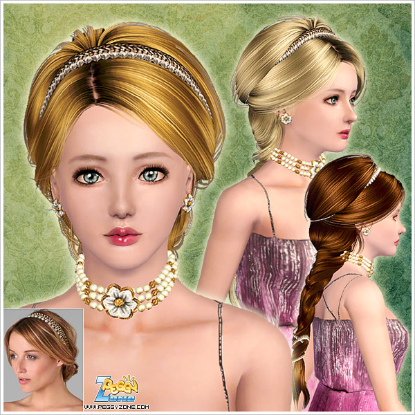 Royal braid with rhinestone headband ID 830 by Peggy Zone for Sims 3