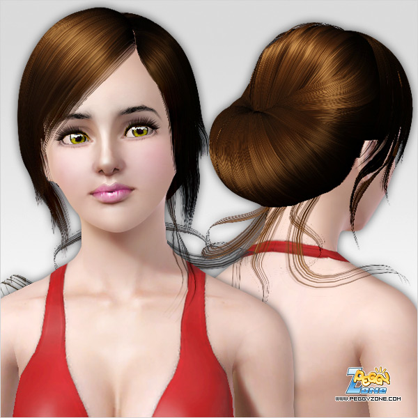 French chignon with long strands on the nape and bangs ID 112 by Peggy Zone for Sims 3