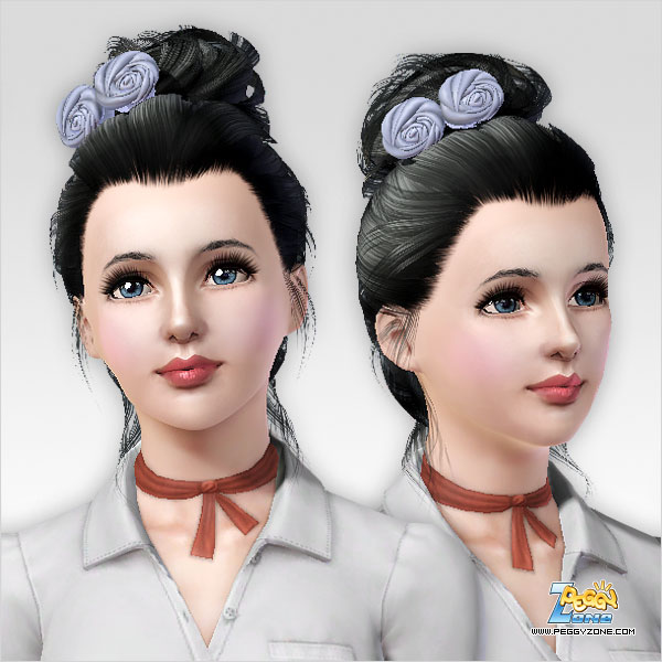 Double roses top knot hairstyle ID 263 by Peggy Zone for Sims 3