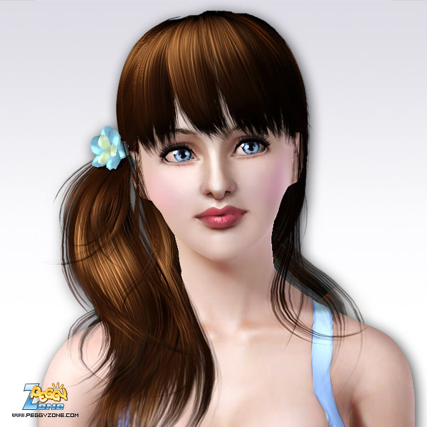 Ponytail in a side of headwith bangs and flower ID 59 by Peggy Zone for Sims 3
