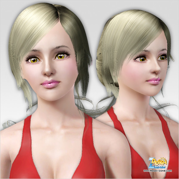 French chignon with long strands on the nape and bangs ID 112 by Peggy Zone for Sims 3