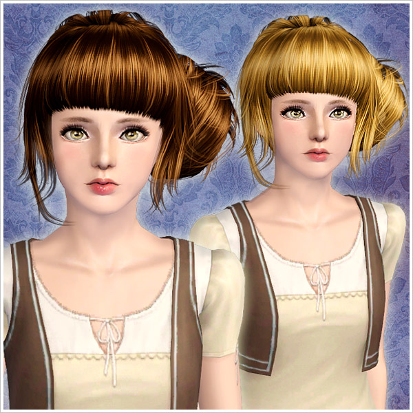 Side chignon with straight bangs ID 860 by Peggy Zone for Sims 3