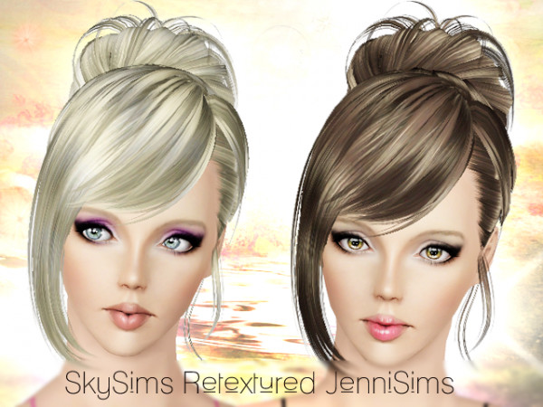 Top knot with huge bangs hairstyle   SkySims Hair 092 retextured by Jenni Sims for Sims 3