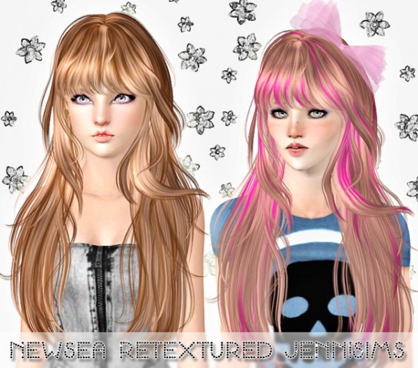 Cool long hairstyle with bangs   Newsea Hair Hideout Door Retextured by Jenni Sims for Sims 3