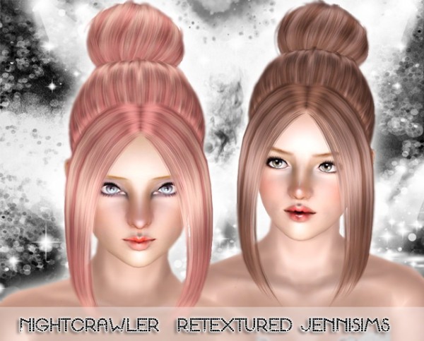 Topknot with dimensional bangs   Nightcrawler Hair retextured by Jenni Sims for Sims 3