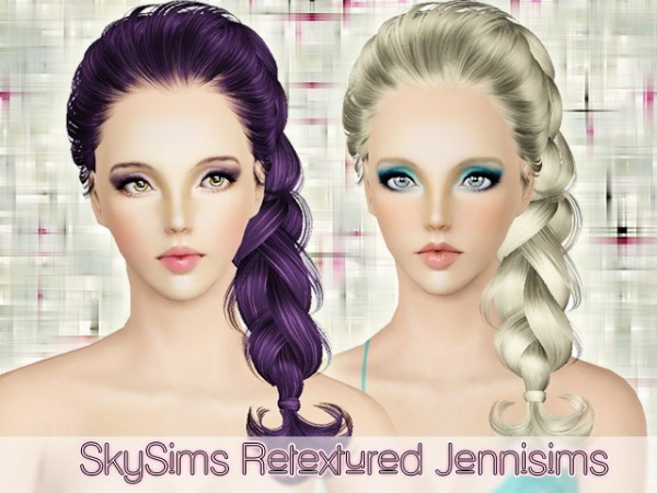 Gigantic side fishtail hairstyle   SkySims Hair 090 retextured by Jenni Sims   for Sims 3