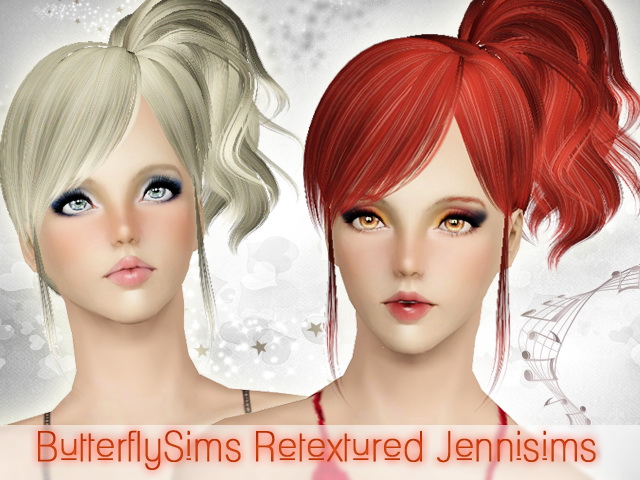 High spun ponytail with bangs and anime hairstyle - Butterfly Sims Hair 076  Hair 27 retextured by Jenni Sims - Sims 3 Hairs