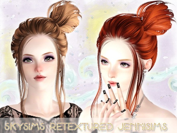 Side topknot hairstyle SkySims 104 retextured by Jenni Sims for Sims 3