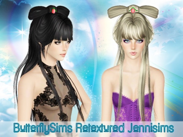 High spun ponytail with bangs and anime hairstyle   Butterfly Sims Hair 076 Hair 27 retextured by Jenni Sims for Sims 3