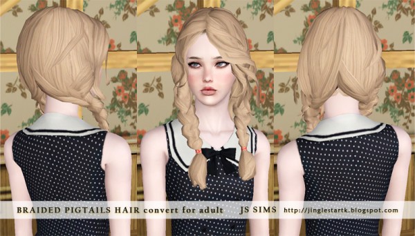 Braided pigtails hairstyle edited by JS Sims 3 for Sims 3