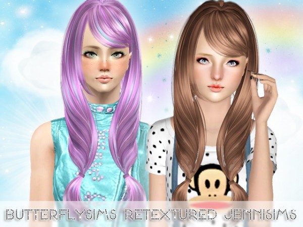 Double large ponytail hairstyle Butterfly 095 retextured by Jenni Sims for Sims 3