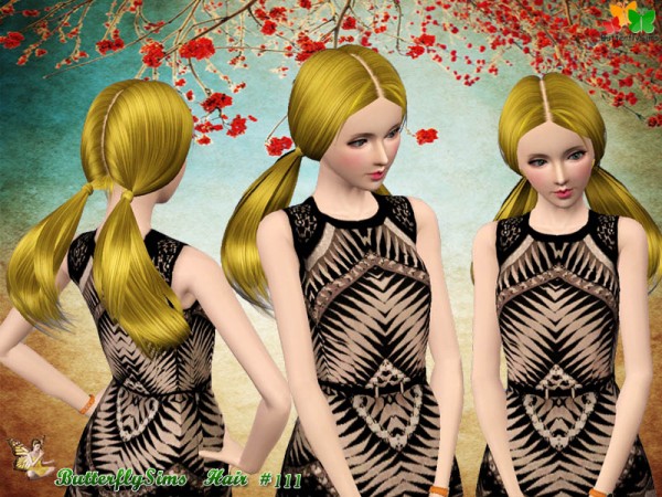 Shiny double ponytail   hair 111 by MIAO for Sims 3