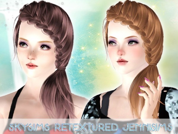 Side braided bangs hairstyle SkySims 101 retextured by Jenni Sims for Sims 3