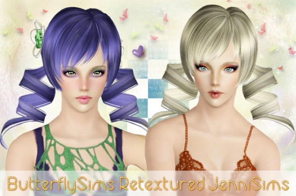 Anime flower ponytail hairstyle   ButterflySims Hair 065 Retextured by Jenni Sims for Sims 3