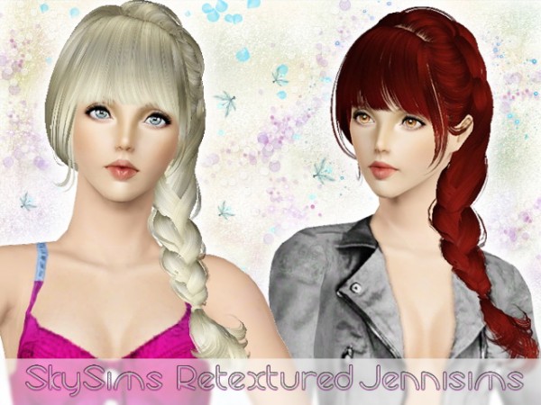 Side braid with bangs hairstyle   SkySims Hair 057 retexture by JenniSims for Sims 3