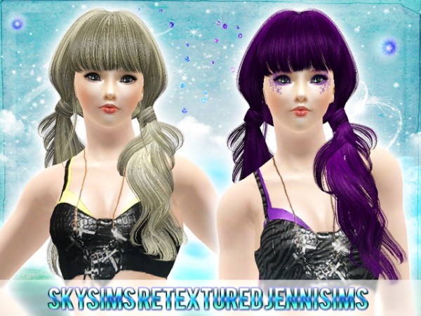 Double wrapped ponytail with straight bangs hairstyle   SkySims 052 retexture by JenniSims for Sims 3