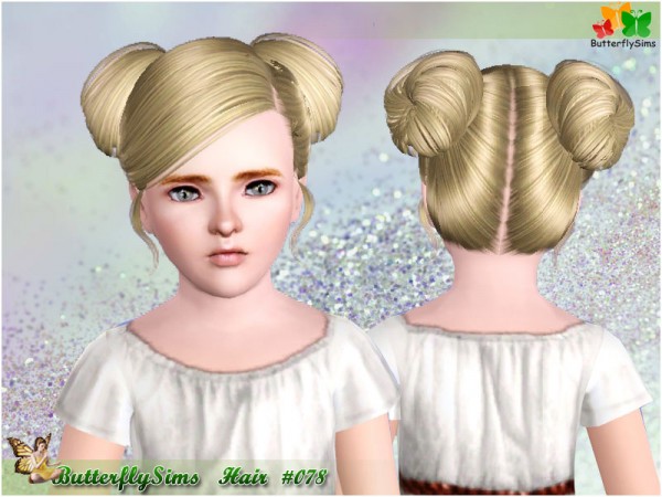 Two glossy buns hairstyle 078 by Butterfly for Sims 3