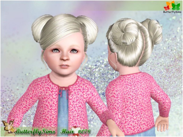 Two glossy buns hairstyle 078 by Butterfly for Sims 3