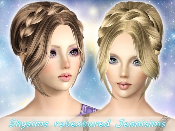 Wrapped side ponytail and braided crown hairstyle Sky Sims 116/117 retextured by Jenni Sims  for Sims 3