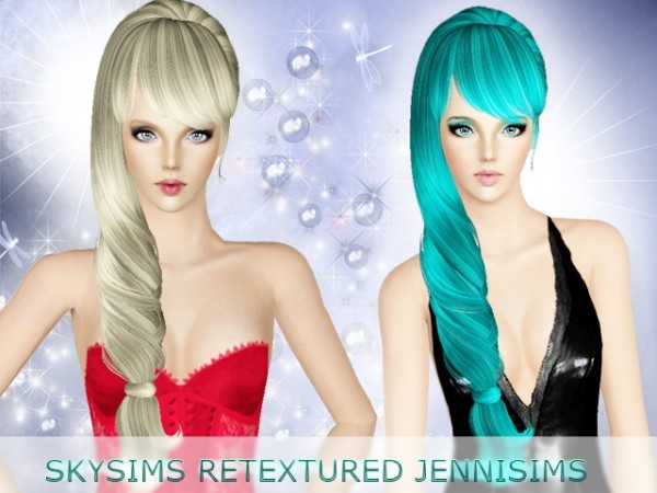 Curled side tail with straight bangs   SkySims Hair 080 Retextured by Jenni Sims for Sims 3