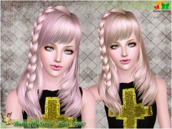Side braid with bangs 090 by Butterfly for Sims 3