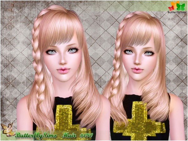 Side braid with bangs 090 by Butterfly for Sims 3