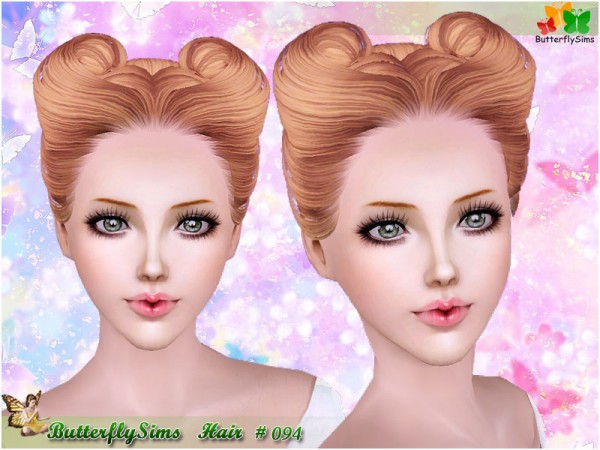 Horned bun hairstyle 094 by Butterfly for Sims 3