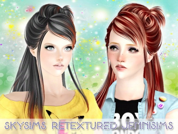 Half up do with side bangs hairstyle SkySims107 retextured by Jenni Sims for Sims 3