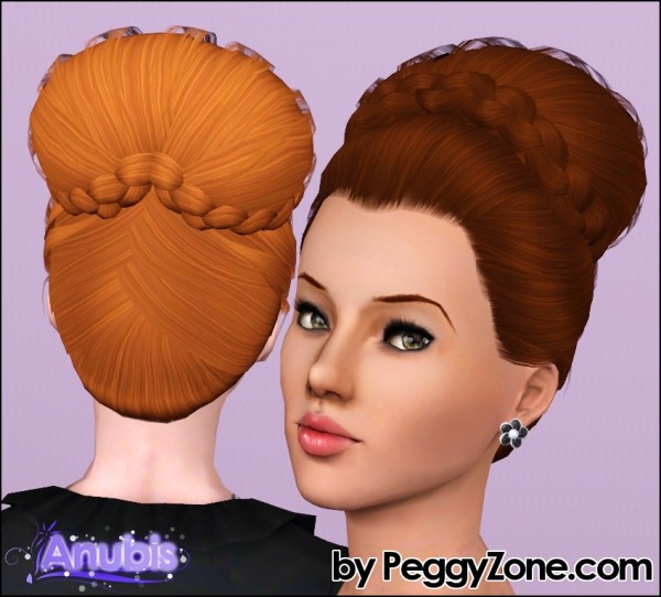 Bun with braided crown hairstyle Peggy`s 0455 retextured by Anubis for Sims 3