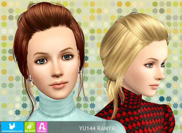 Pigtail with caught bangs hairstyle YU 144 Ramya by NewSea for Sims 3