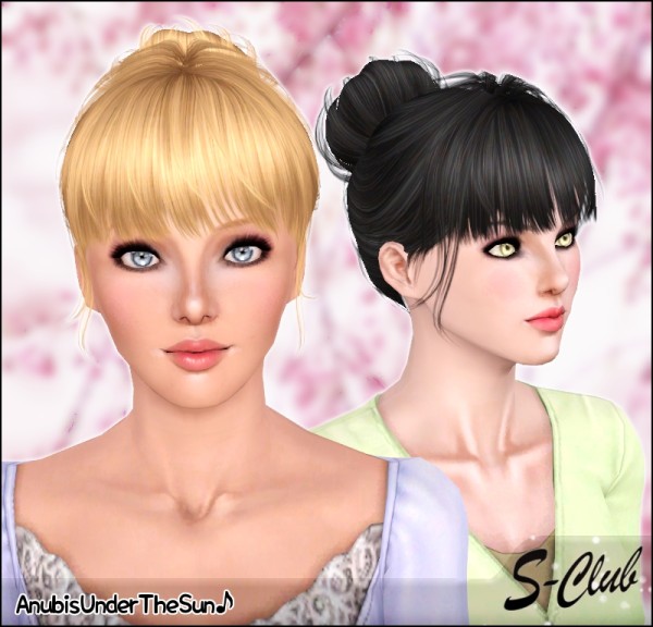 Ballerina chignon with bangs S Club hairstyle retextured by Anubis for Sims 3