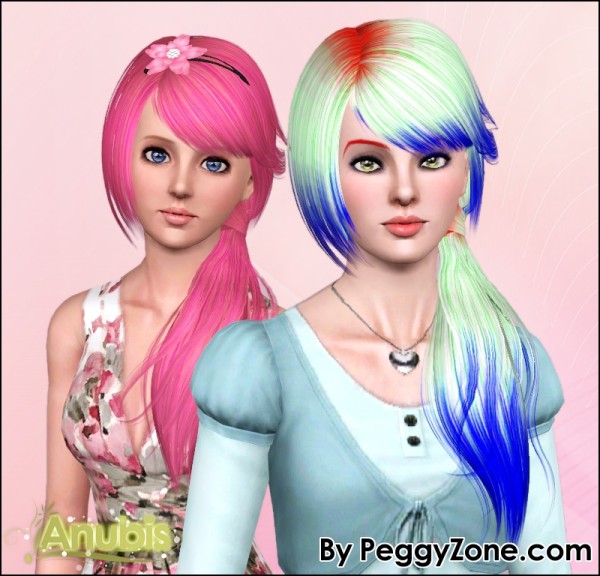 Side wrapped ponytail hairstyle Peggy 524 retextured by Anubis  for Sims 3
