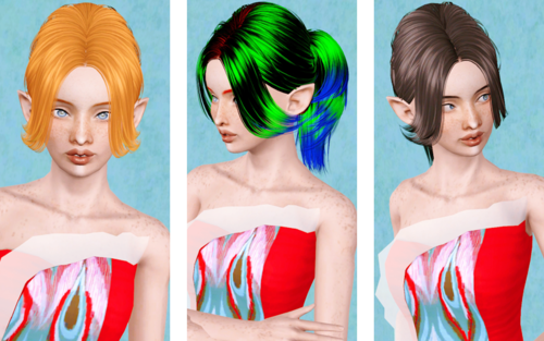 Soft ponytail with bangs hairstyle Butterfly 96 retextured by Beaverhausen for Sims 3