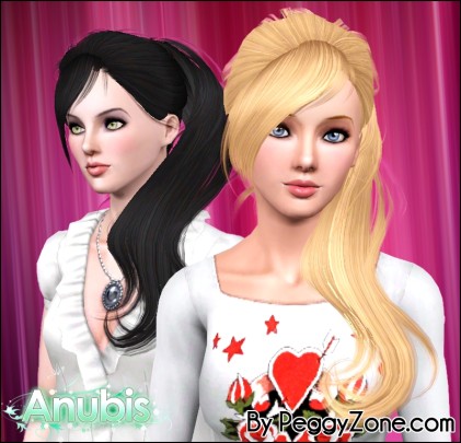 Side ponytail hairstyle Peggy`s 55 retextured by Anubis - Sims 3 Hairs