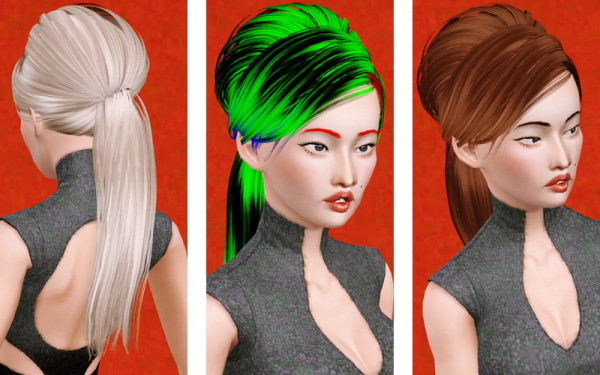 Bulky ponytail with bangs hairstyle   Skysims 154 retextured by Beaverhausen for Sims 3
