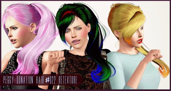 Dimensional side ponytail hairstyle Peggy 022 retextured by Phantasia for Sims 3