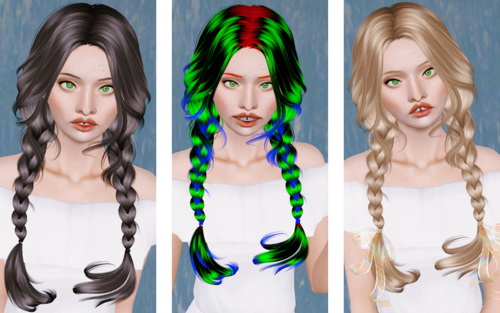 Double braided hairstyle Newsea’s Clover retextured by Beaverhausen for Sims 3